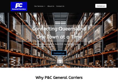 P C General Carriers website by iVenzu Technologies, connecting Queensland towns with reliable transport services through a responsive, user-friendly design.